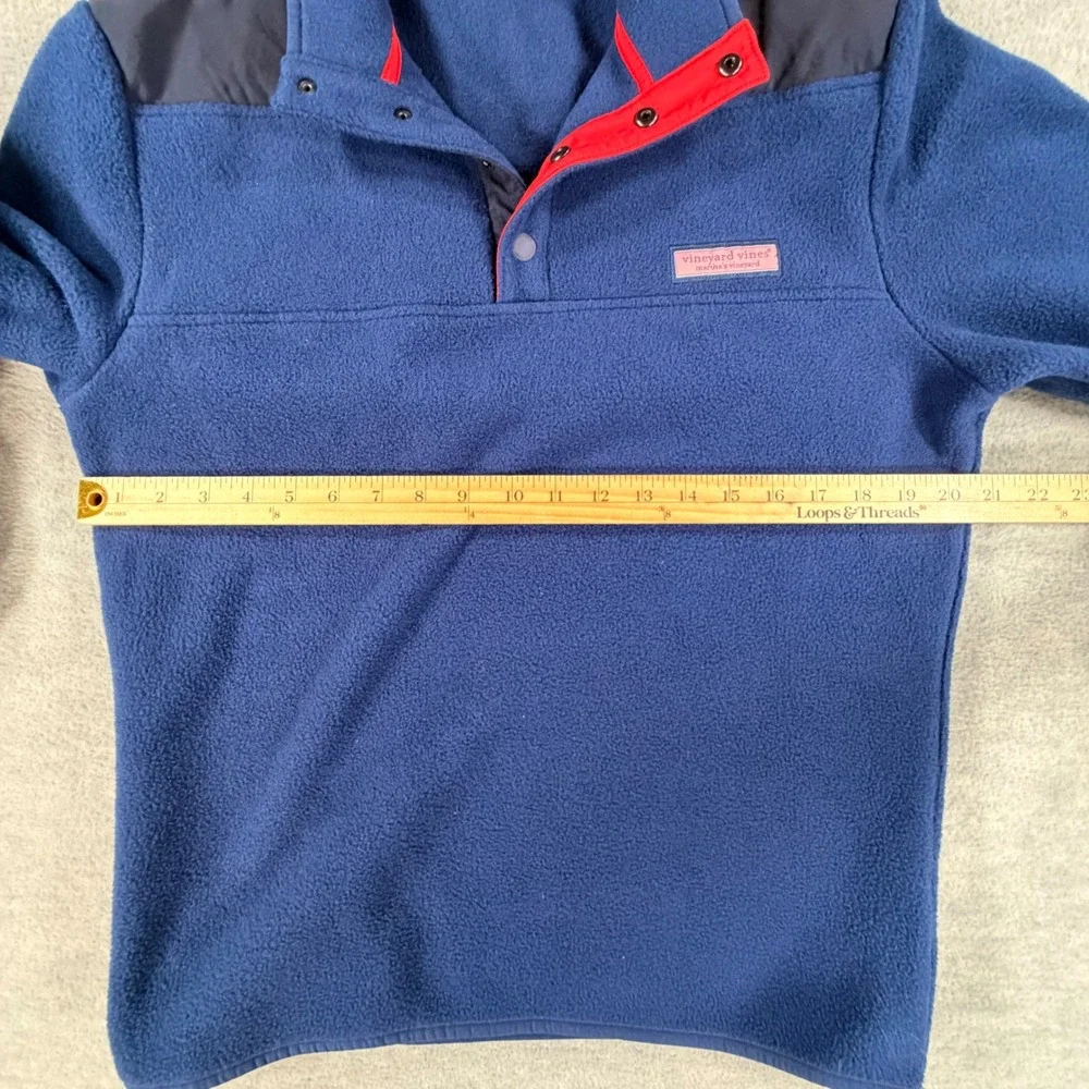 Vineyard Vines Fleece Pullover Mens S M Blue Red Snap Neck Mock Neck preppy teen